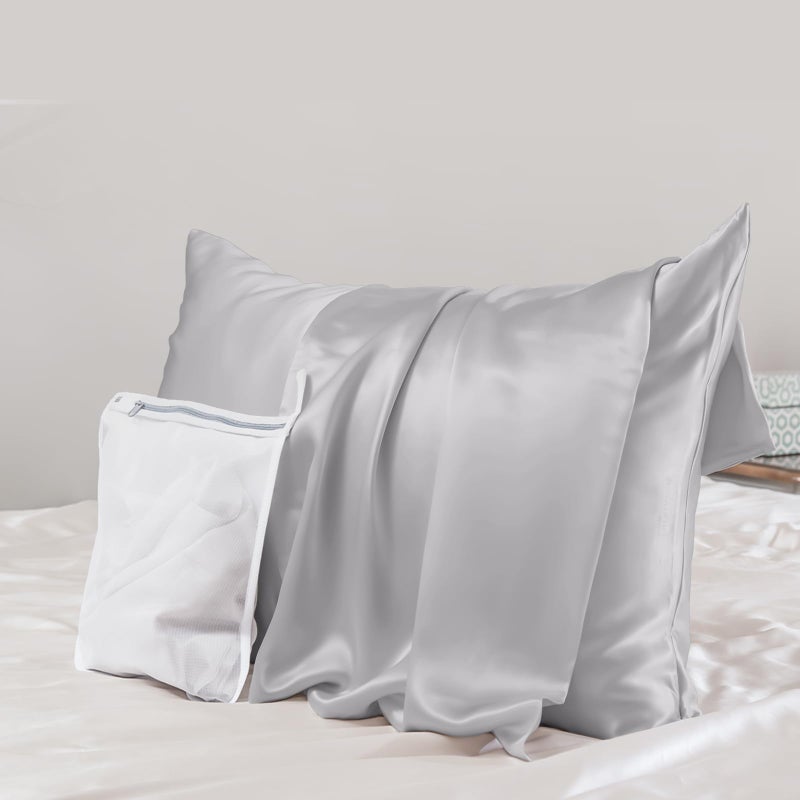 PROMEED Silk Pillowcase for Hair and Skin with Hidden Zipper, Both Sides 23 Momme Natural Real 100% Mulberry Silk Pillow Case, 1 Piece (Queen 20""x30"", Light Grey) - Image 1
